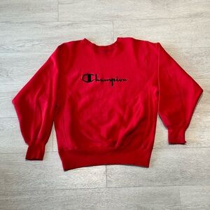 Vintage 90s Champion Reverse Weave Crewneck Sweatshirt Red Spell Out Size Large